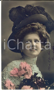 Cartolina originale da collezione 1909 MIRA VE MODA Donna con cappello a piume Cartolina VINTAGE ing. BONELLI 1