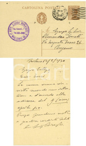 Autografo originale 1930 MILANO Avv. Luigi BIRAGHI sul rinvio di una causa *Cartolina AUTOGRAFA 1