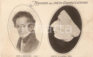 Cartolina originale da collezione 1950 ca RECANATI (MC) Maschera mortuaria di Giacomo LEOPARDI *Cartolina 1