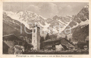 Cartolina originale da collezione 1946 MACUGNAGA VB La Chiesa vecchia e il Monte ROSA Cartolina FP VG 1