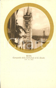 Cartolina originale da collezione 1930 ca SUSA (TO) Particolare del campanile della cattedrale di San GIUSTO FP NV 1