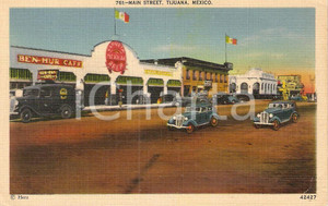 Cartolina originale da collezione 1950 ca TIJUANA (MEXICO) Main street and BEN-HUR CAFE Cerveja MEXICAN *Vintage 1