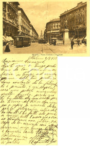 Cartolina originale da collezione 1925 MILANO Piazza CORDUSIO e via DANTE *ANIMATA con tram 1