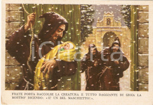 Cartolina originale da collezione 1955 ca MARCELLINO PANE E VINO ill. Dario Gobbi FRATI TROVANO NEONATO FG NV 1