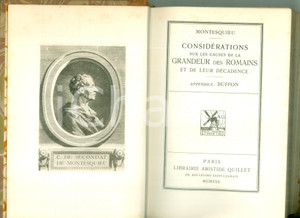 Libro, pubblicazione d epoca 1930 MONTESQUIEU ConsidÃ©rations sur Grandeur des Romains Classiques QUILLET 1