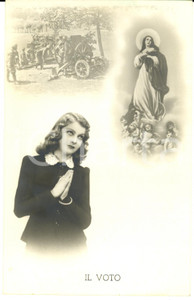 Cartolina originale da collezione 1941 WW2 VOTO ALLA MADONNA PER ARTIGLIERIA Donna prega CARTOLINA FP NV 1
