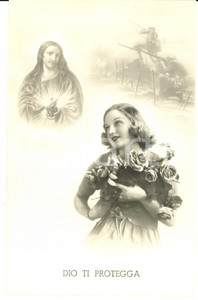 Cartolina originale da collezione 1941 WW2 DIO PROTEGGA LA FANTERIA ITALIANA Fiori a Gesù CARTOLINA FP NV 1