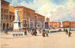 Cartolina originale da collezione 1915 ca LIVORNO Veduta di Piazza della REPUBBLICA con passanti Cartolina FP VG 1
