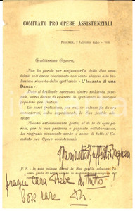 Autografo originale 1930 FIRENZE Marinetta DI FRASSINETO RUFFO ringrazia per beneficenza AUTOGRAFO 1