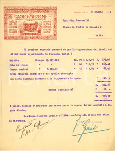 Documento originale, autentico 1934 MILANO via Montenapoleone  Ditta Paolo MERONI Carte da parati Preventivo 1