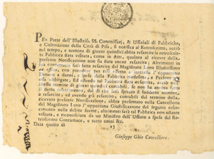 Documento originale, autentico 1732 GRANDUCATO DI TOSCANA PISA Notifica su visita fabbriche  Pietro MINUCCI 1