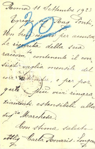 Documento originale, autentico 1923 ROMA Carla ROVARISLONGONI ringrazia Leone PONTI per vaglia Cartolina FP 1
