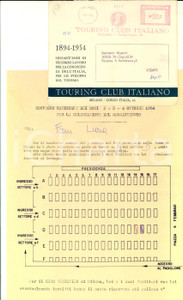 Manoscritto, lettera originale 1954 MILANO TOURING CLUB ITALIANO Tavoli al banchetto per il sessantennio 1