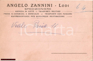 Cartolina originale da collezione 1920 LODI Angelo ZANNINI Trasporti militari FP NV 1