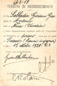 Autografo originale 1928 Futurismo GIORDANO SABBADIN Nino Burrasca autografo 1