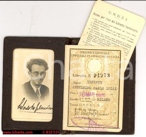 Oggetto da collezione cartaceo 1938 MILANO Tessera U.N.U.C.I. Carlo Luigi ANSELMINO 1