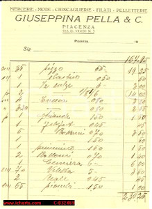 Documento originale, autentico 1930 ca PIACENZA Via Verdi 5 Conto Giuseppina PELLA mercerie e mode 1