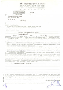 Documento originale, autentico 1964 RAI ROMA Contratto prestazione artistica per Elsa PARISINI Programma radio 1