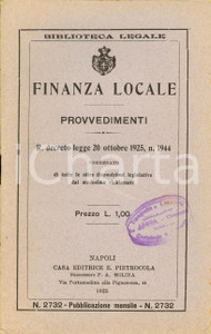Documento originale, autentico 1925 NAPOLI Provvedimenti per finanza locale Regio Decreto 20 ottobre n. 1944 1