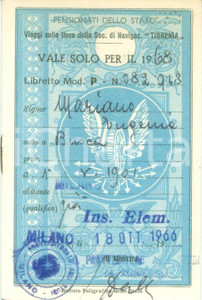 Oggetto da collezione cartaceo 1968 MILANO Eugenia MARIANO insegnante elementare Libretto riduzioni ferroviarie 1