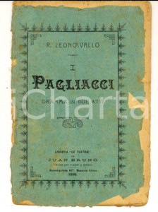 Oggetto da collezione cartaceo 1898 Ruggero LEONCAVALLO I pagliacci - Dramma in due atti *Libreria LA TEATRAL 1