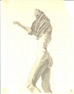 Stampa, bozzetto originale 1960 ca Donna si spoglia - Studio di nudo *Bozzetto a matita NON FIRMATO 20x25 1
