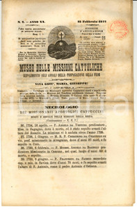 Giornale, rivista storica 1877 TORINO Museo delle MISSIONI CATTOLICHE Anno XX nÂ° 8 Periodico 1