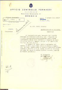 Manoscritto, lettera originale 1944 BRESCIA Ufficio Controllo Formaggi  Lettera trasmissione assegno 1