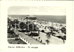 Cartolina originale da collezione 1957 LIGNANO SABBIADORO (UD) Stabilimenti balneari sulla spiaggia *FG VG 1