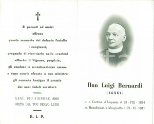 Oggetto da collezione cartaceo 1941 MONGUELFOTESIDO BZ Don Luigi BERNARDI detto AGNEL Santino con FOTO 1