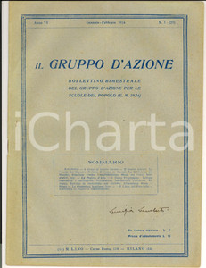 Giornale, rivista storica 1924 MILANO IL GRUPPO D AZIONE Contro l analfabetismo Rivista Anno VI nÂ°1 1
