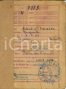 Oggetto da collezione cartaceo 1946 BAGNERES-DE-BIGORRE (F) Tessera personale di Robert TALAZAC 1