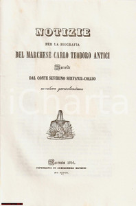 Libro, pubblicazione d epoca 1850 MACERATA Biografia Marchese CARLO TEODORO ANTICI 1