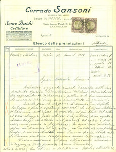 Documento originale, autentico 1930 PAVIA Corrado SANSONI Stagione bachi da seta in perfetto sviluppo Lettera 1