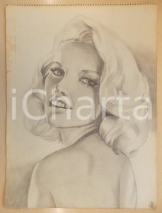 Stampa, bozzetto originale 1960 ca ARTE DI STRADA Ritratto di giovane attrice bionda Disegno a matita 1