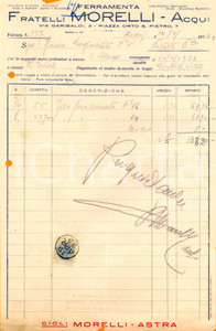 Documento originale, autentico 1923 ACQUI TERME AL Ferramenta FRATELLI MORELLI Fattura intestata 1