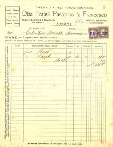 Documento originale, autentico 1932 VISONE AL Ditta FRATELLI PASTORINO Officina attrezzi agricoli con maglio 1
