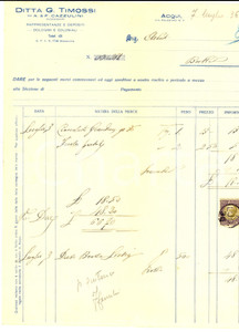 Documento originale, autentico 1936 ACQUI TERME AL Ditta G. TIMOSSI di A. CAZZULINI dolciumi Fattura 1