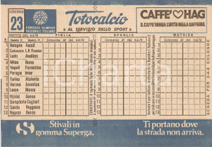 Materiale pubblicitario d’epoca 1979 CONI Schedina non giocata TOTOCALCIO Concorso 23 Serie A  CAFFE  HAG 1