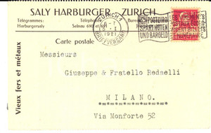 Cartolina originale da collezione 1921 ZURICH Saly HARBURGER Vieux fers et mÃ©taux Carte postale VINTAGE 1