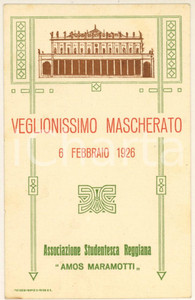 Oggetto da collezione cartaceo 1926 REGGIO EMILIA Associazione AMOS MARAMOTTI  Biglietto veglionissimo 1