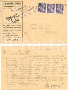 Autografo originale 1946 MILANO Corso Lodi 125 LA GIARRETTIERA Autogr. Luigi TESTA Editore 1