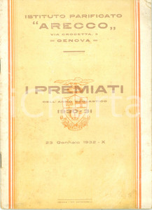 Documento originale, autentico 1932 GENOVA Alunni premiati Istituto Parificato ARECCO Pubblicazione 1