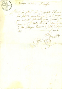 Documento originale, autentico 1812 PROVAGLIO D ISEO BS Livello cappellania SCOLARI  Ricevuta 1