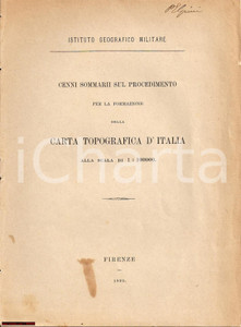 Libro, pubblicazione d epoca 1899 IGM Cenni su formazione CARTA TOPOGRAFICA ITALIA Opuscolo 1