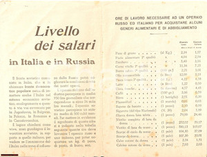 Oggetto da collezione cartaceo 1950 ca ANTICOMUNISMO Livello dei salari in Italia e in Russia PROPAGANDA 1 1