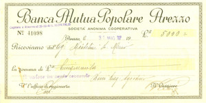 Documento originale, autentico 1941 AREZZO Mario MICHELINI versa denaro a Banca Mutua Popolare Documento 1