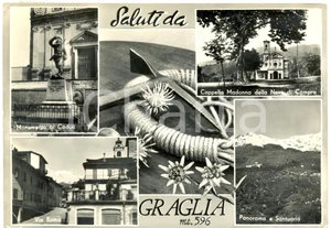 Cartolina originale da collezione 1960 GRAGLIA BI Vedutine monumento Caduti e MADONNA DELLA NEVE DI CAMPRA FG VG 1