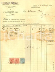 Documento originale, autentico 1924 TORINO Giuseppe FERRERO Esportazione importazione frutta verdura Fattura 1