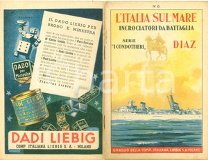 Materiale pubblicitario d’epoca 1939 LIEBIG Italia sul mare Serie i Condottieri DIAZ Opuscolo ILLUSTRATO 1